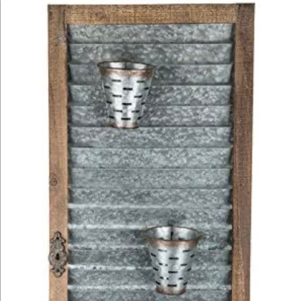Metal Shutter Wall Decor with Olive Bucket